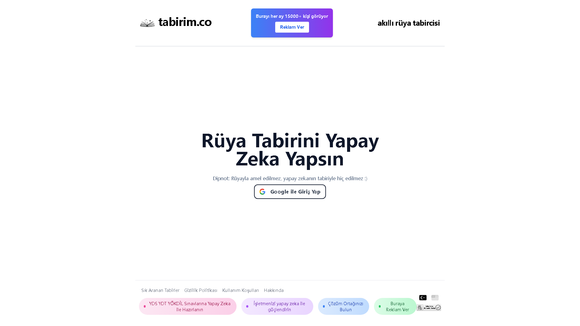 Tabirim Interface Screenshot - Daily Life Tool