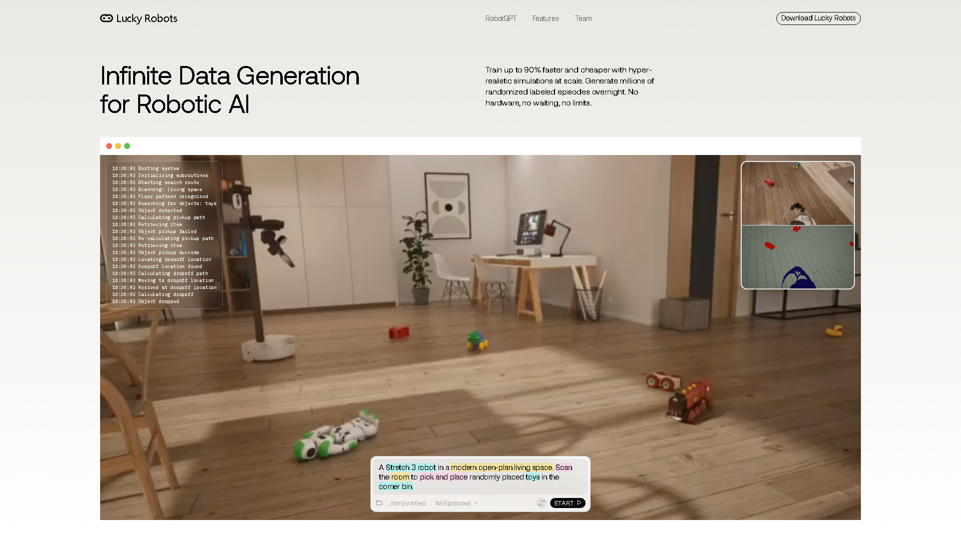 Lucky Robots Interface Screenshot - AI Models & Infrastructure Tool