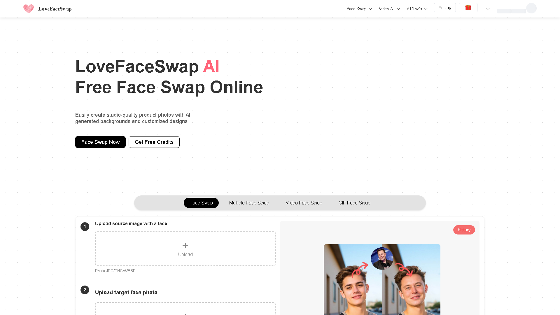 LoveFaceSwap Interface Screenshot - Image & Design Tool