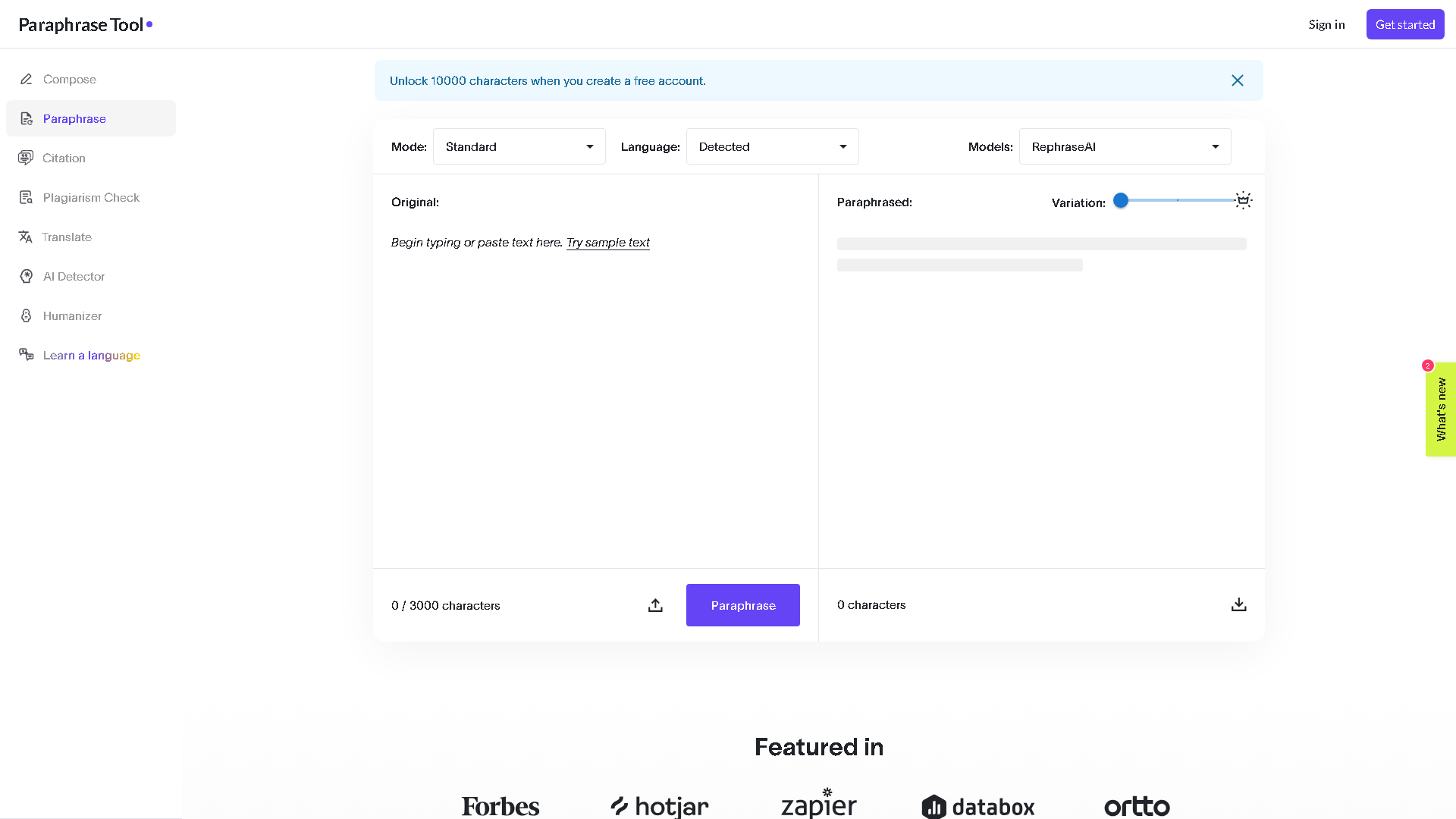 Paraphrase Tool Interface Screenshot - Writing & Editing Tool