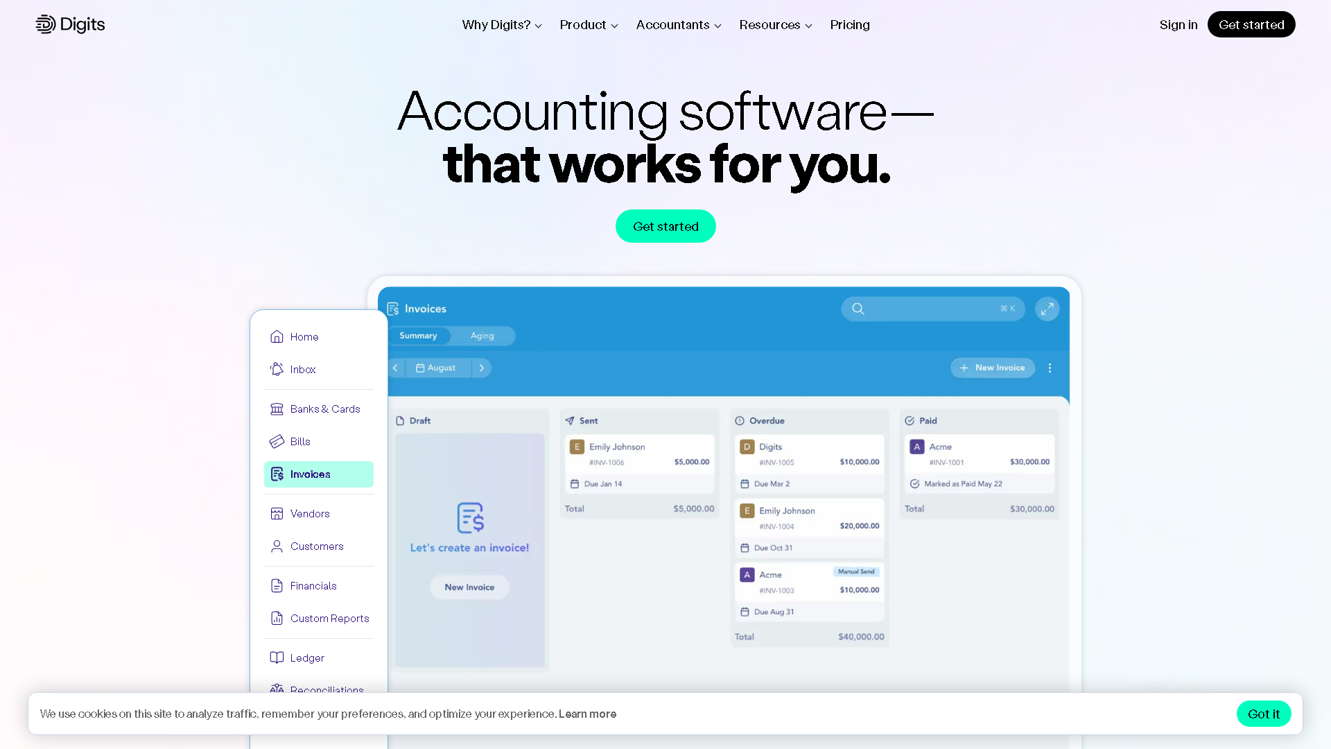 Digits Interface Screenshot - Legal & Finance Tool
