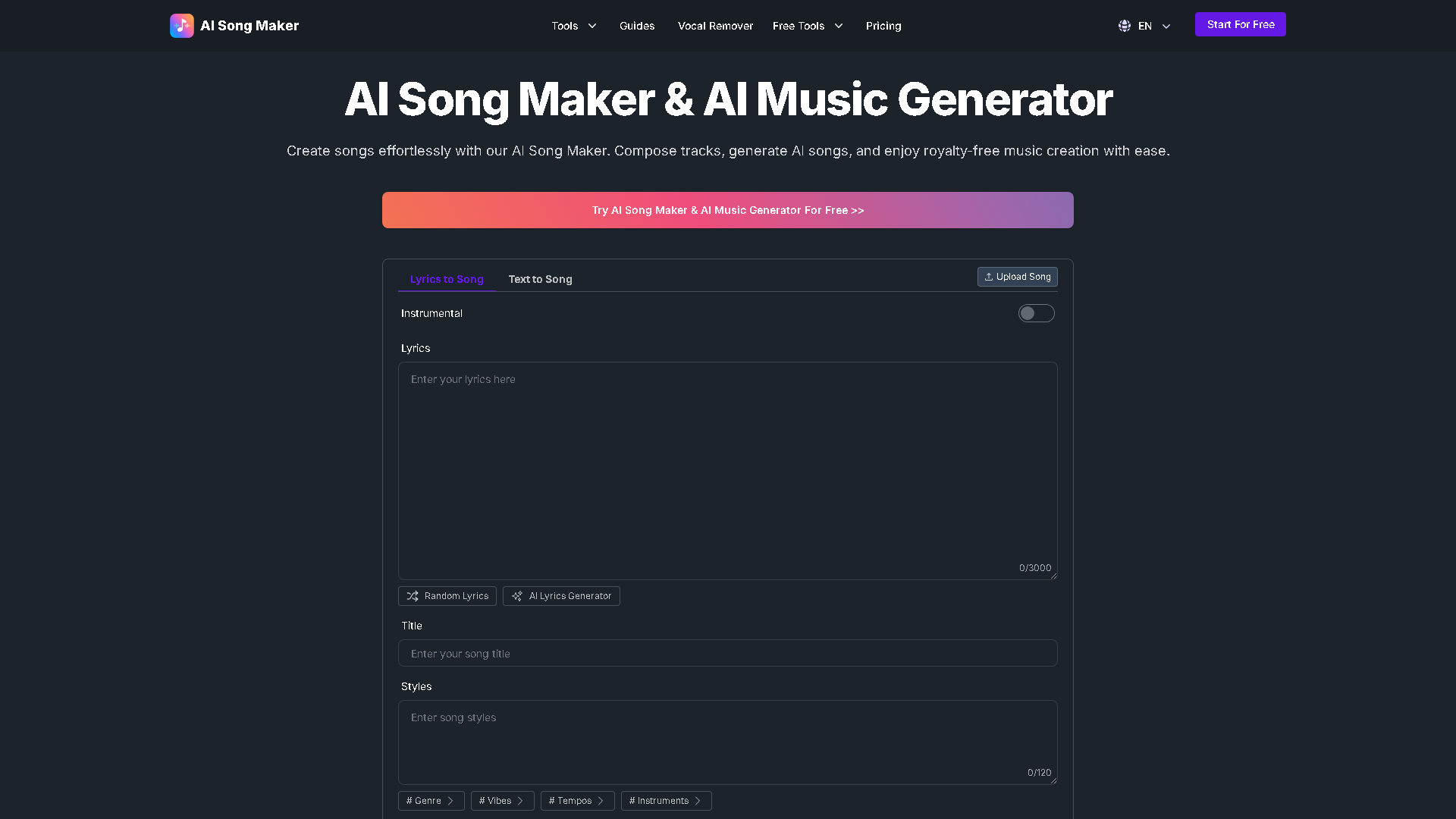 AI Song Maker Interface Screenshot - Music & Audio Tool