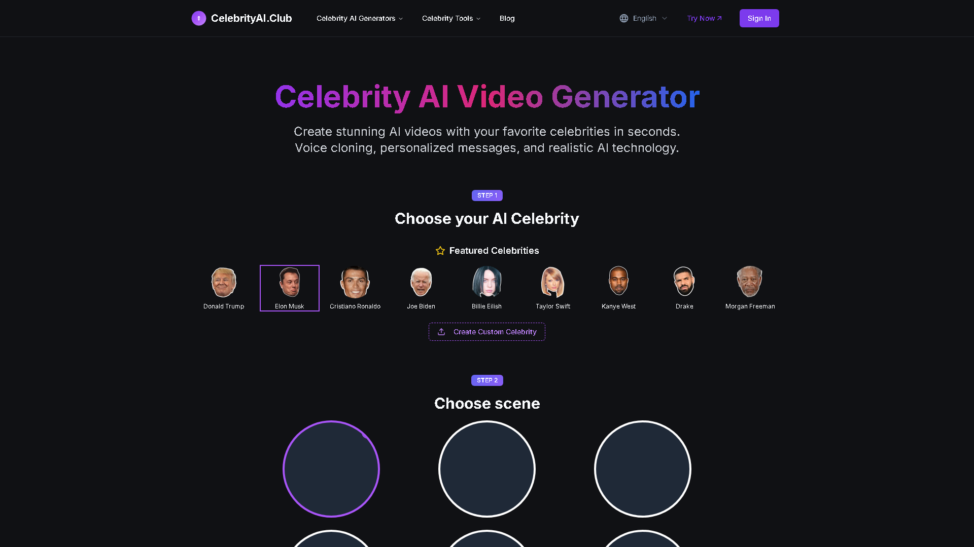 Celebrity AI Interface Screenshot - Voice Generation & Conversion Tool