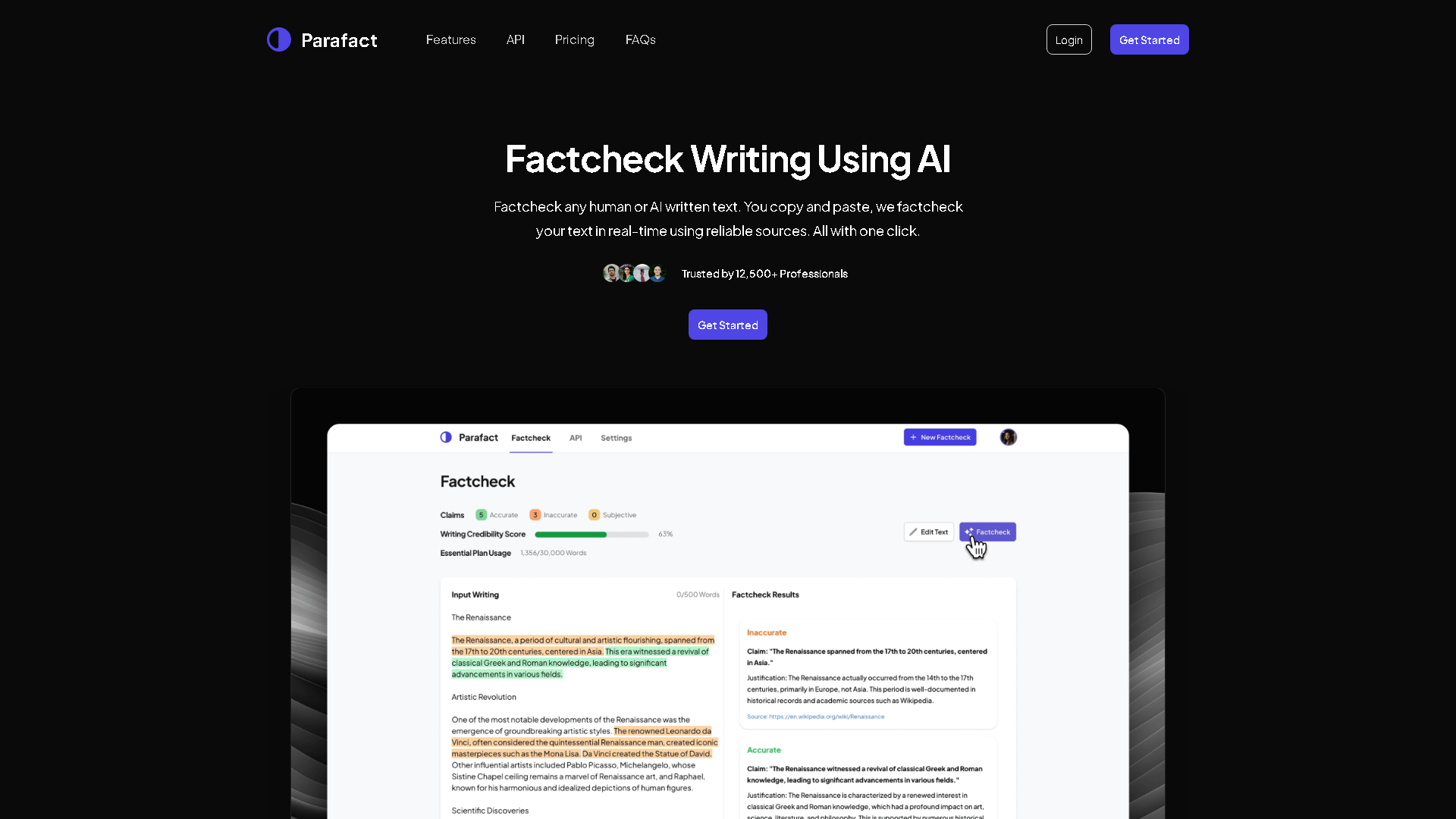 Parafact Interface Screenshot - Writing & Editing Tool