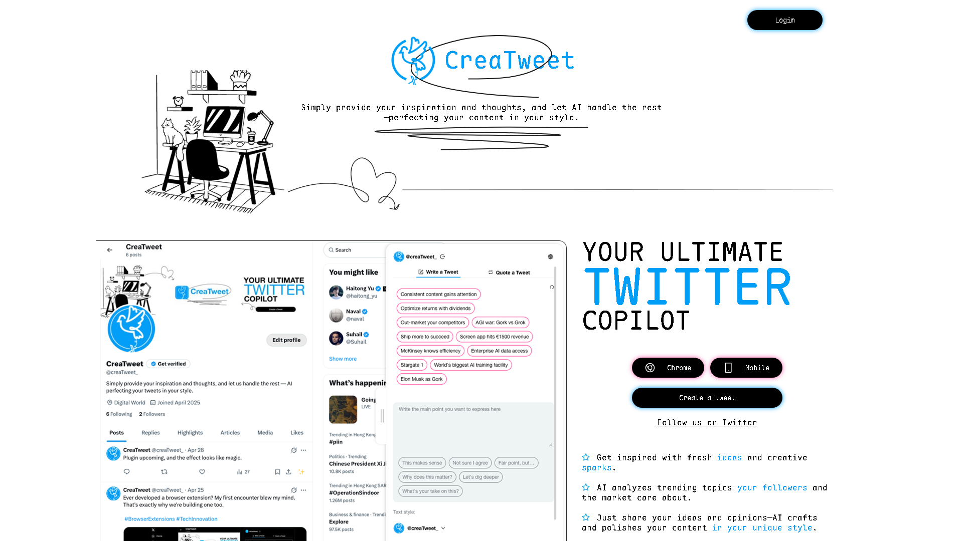 CreaTweet Interface Screenshot - Social Media Tool