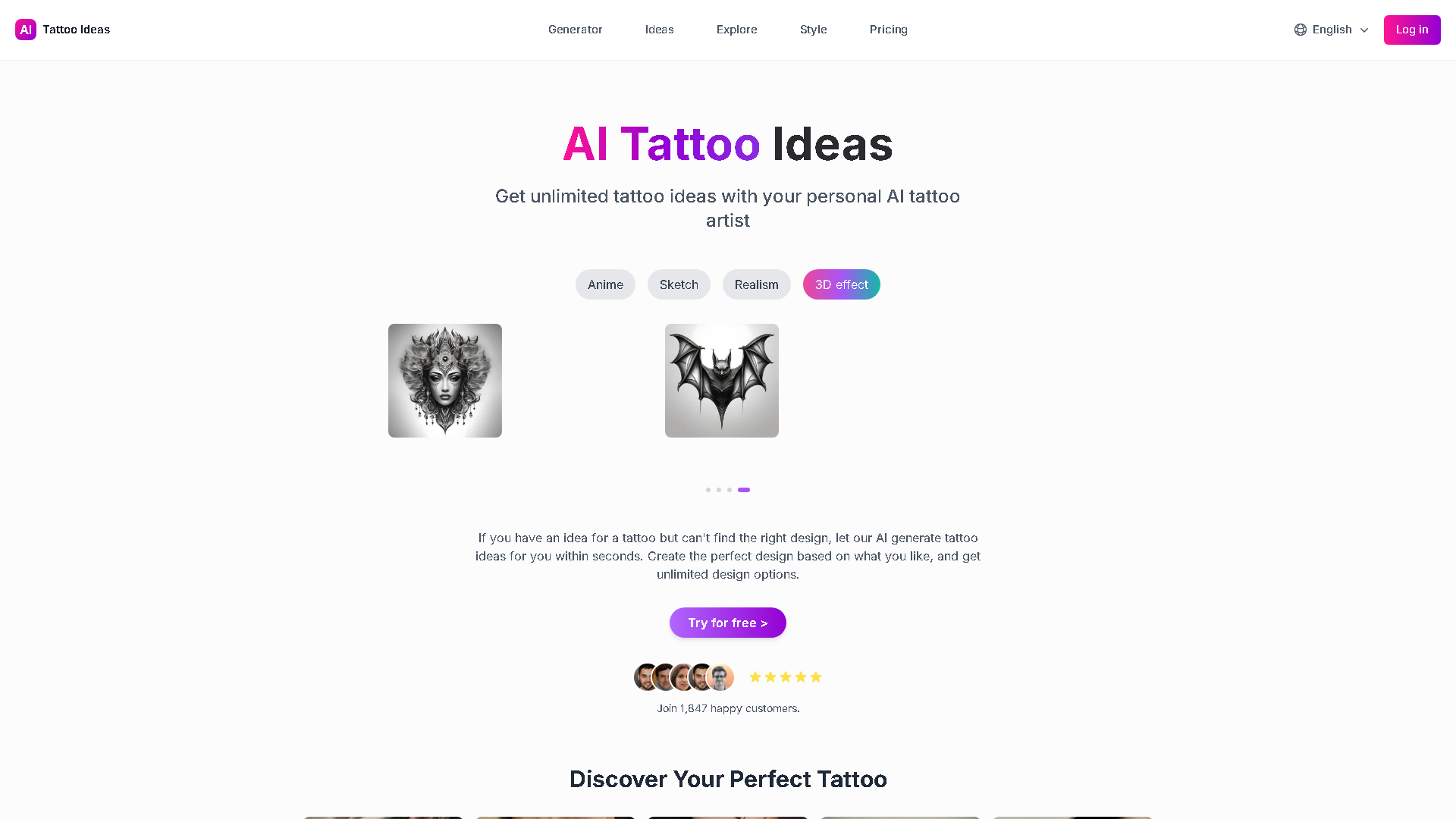 Tattoo Ideas AI Interface Screenshot - Art & Creative Design Tool