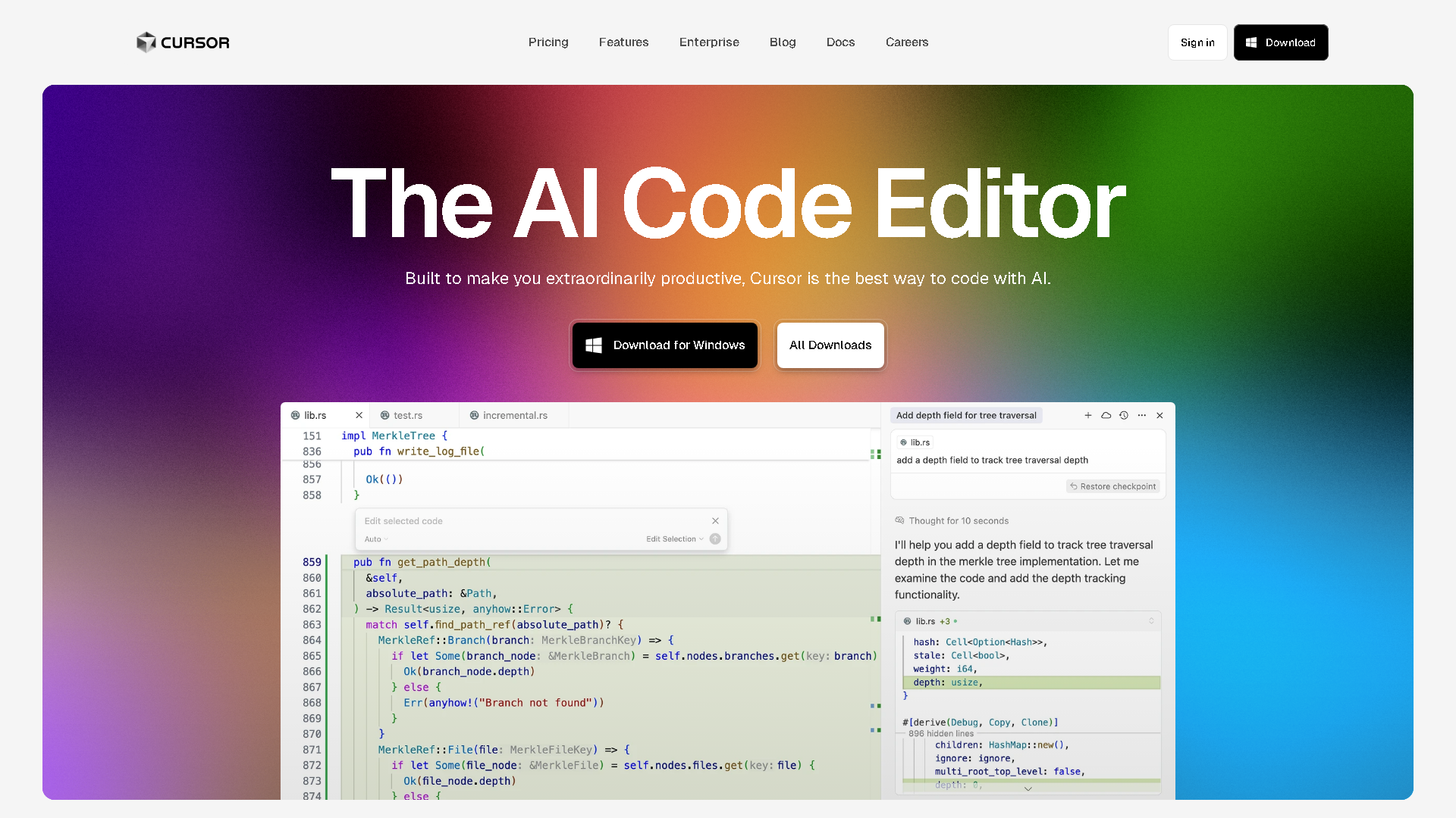 Cursor - The AI Code Editor Interface Screenshot - Coding & Development Tool