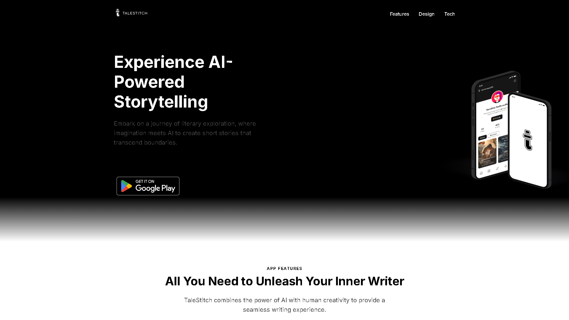 TaleStitch Interface Screenshot - Writing & Editing Tool