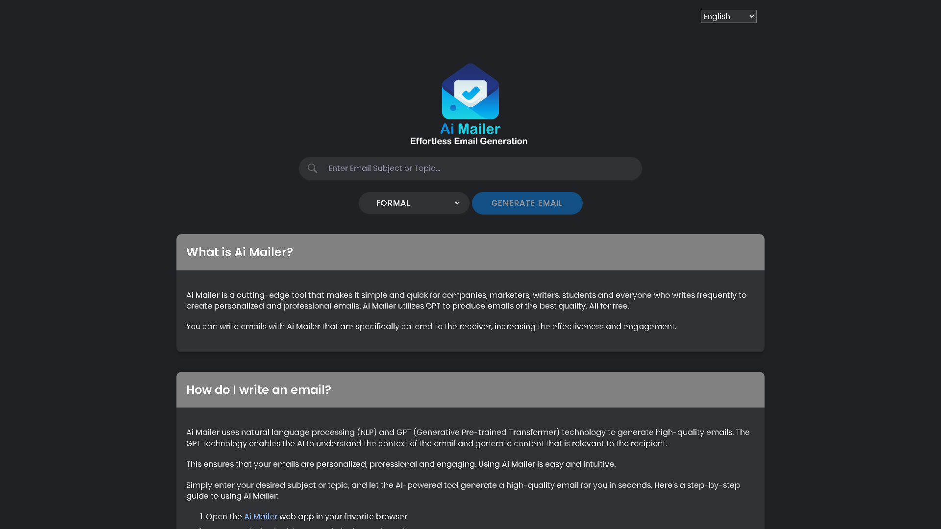 AI Mailer Interface Screenshot - Writing & Editing Tool