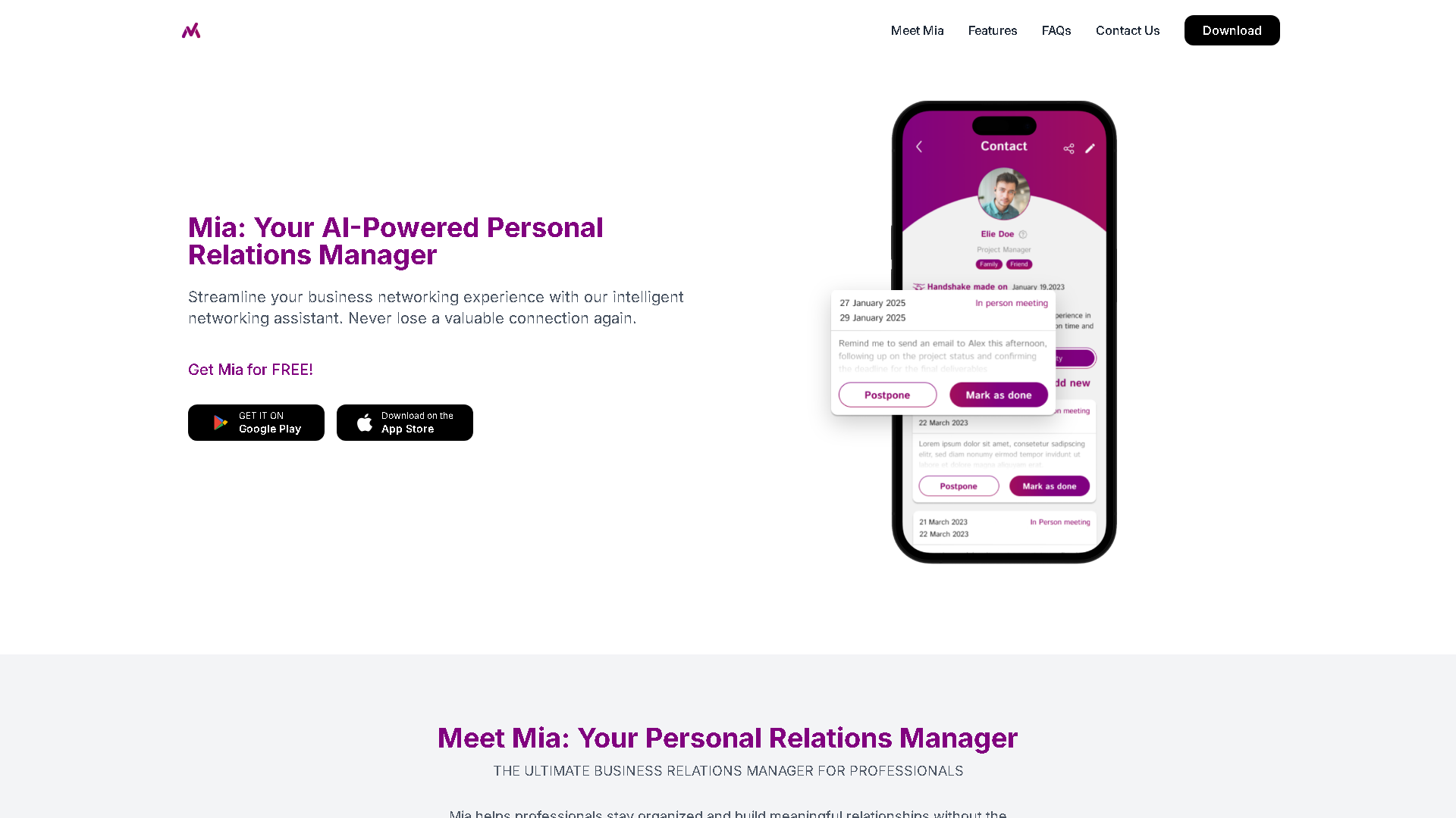 Mia PRM Interface Screenshot - Art & Creative Design Tool