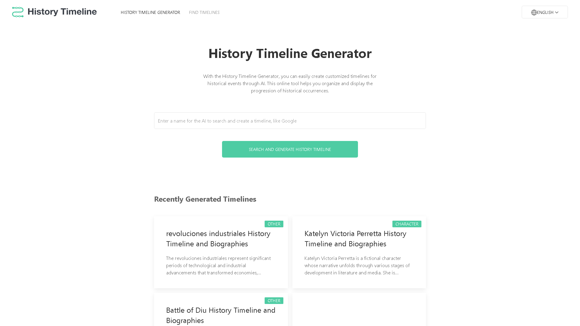 History Timeline Generator Interface Screenshot - Art & Creative Design Tool