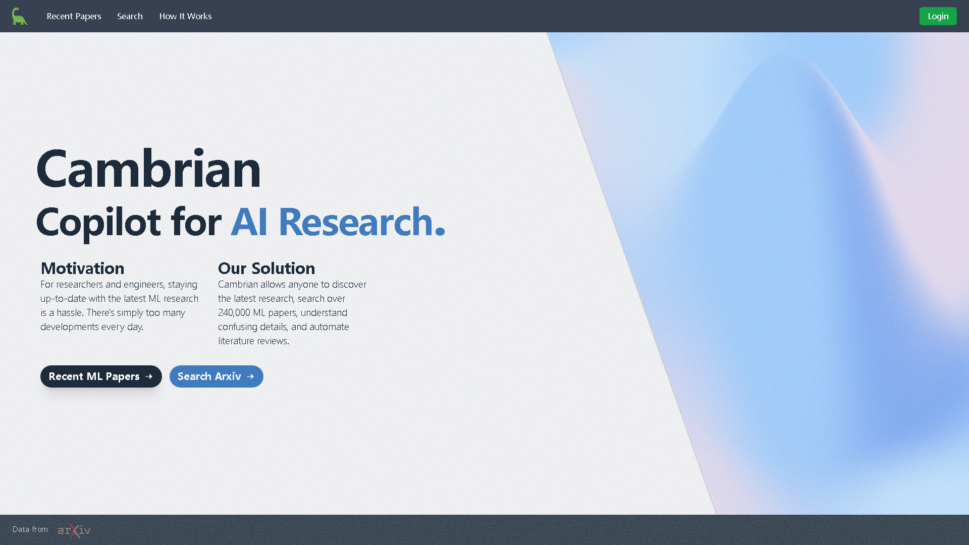 Cambrian Interface Screenshot - Research & Data Analysis Tool