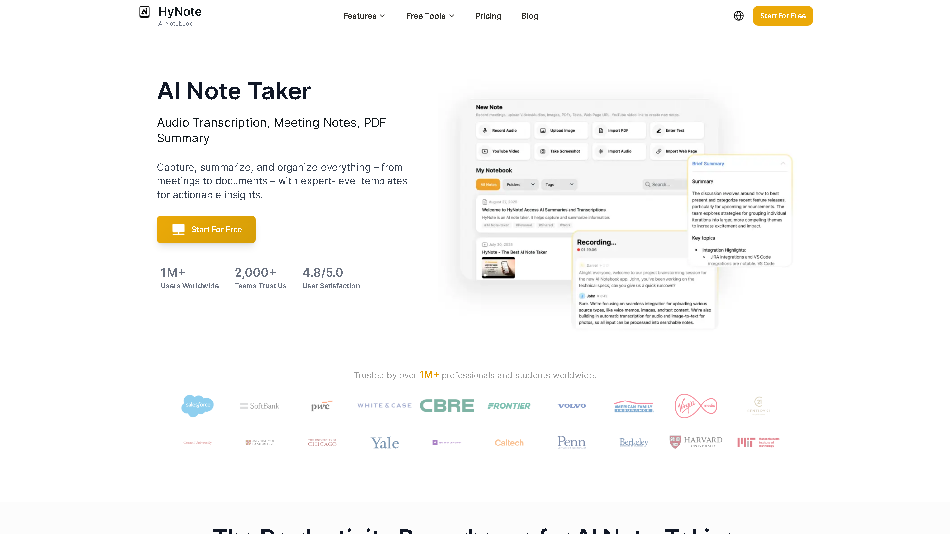 AI Notebook Interface Screenshot - Writing & Editing Tool