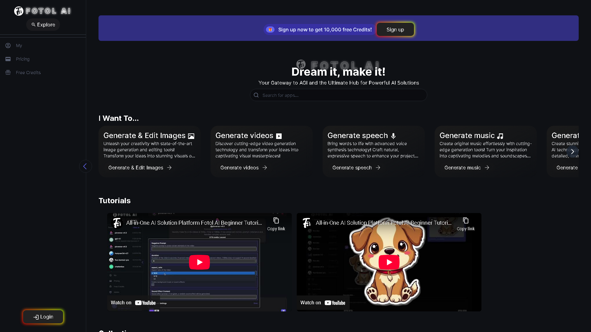 Fotol AI Interface Screenshot - Image Generation & Editing Tool