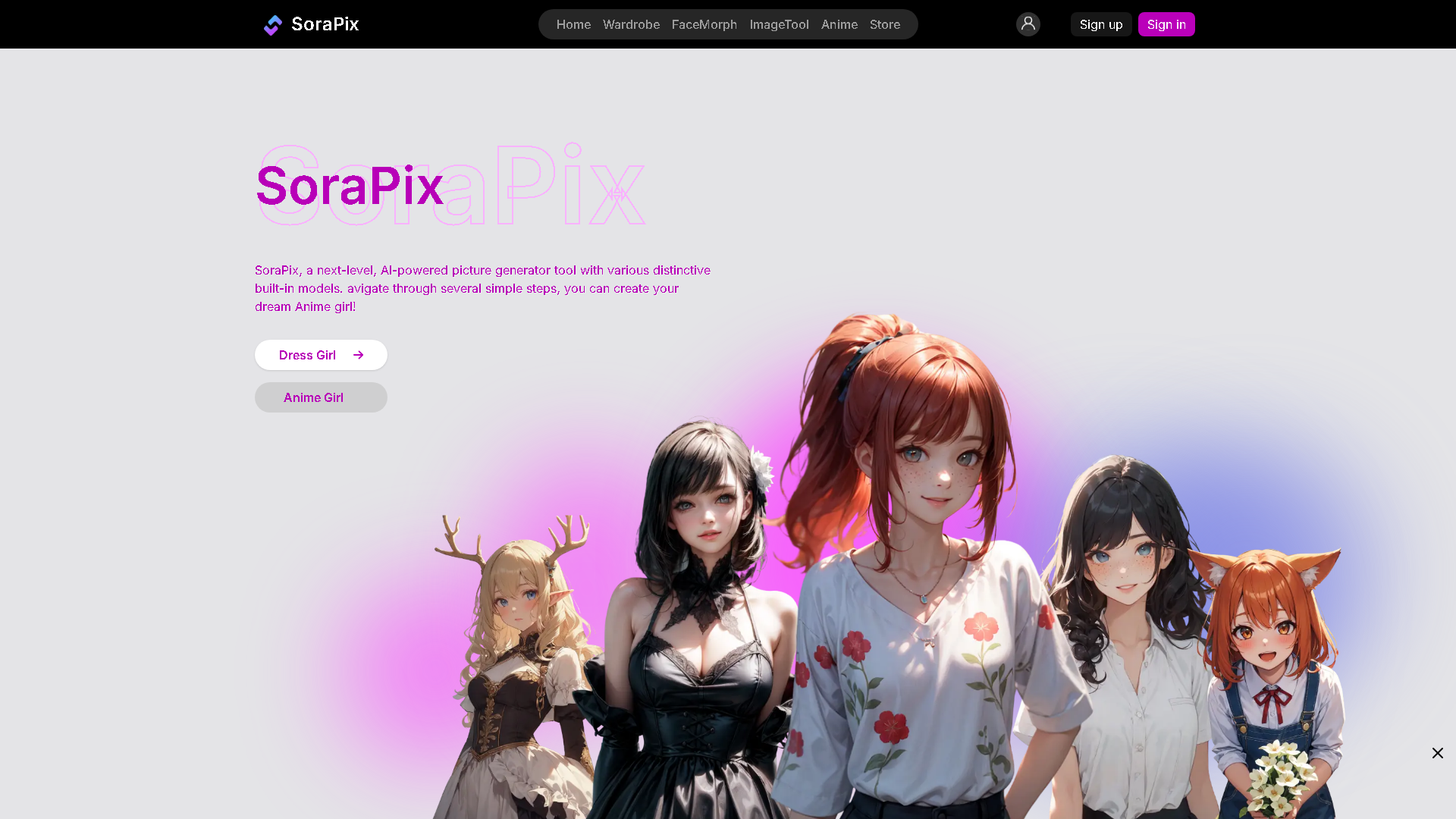 SoraPix Interface Screenshot - Image Generation & Editing Tool