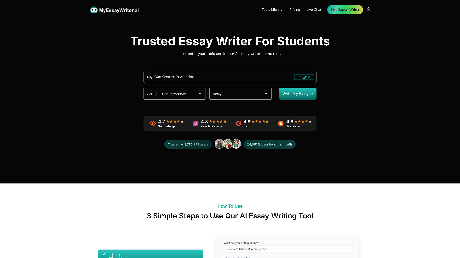 MyEssayWriter.ai Interface Screenshot - Writing & Editing Tool