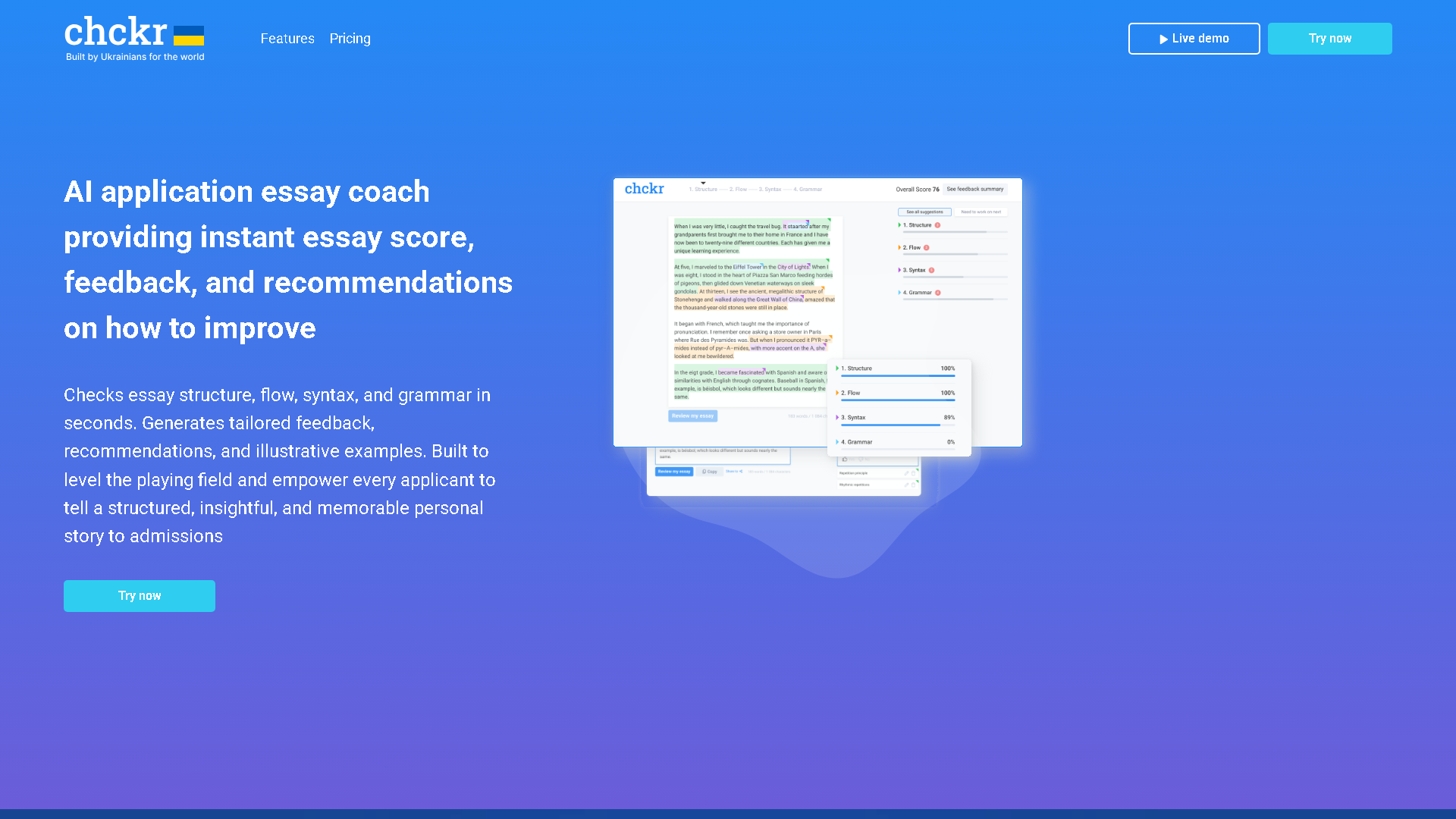 CHCKR Interface Screenshot - Writing & Editing Tool