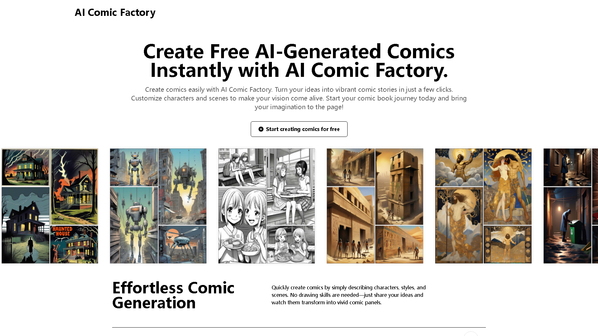 AI Comic Factory Interface Screenshot - Art & Creative Design Tool