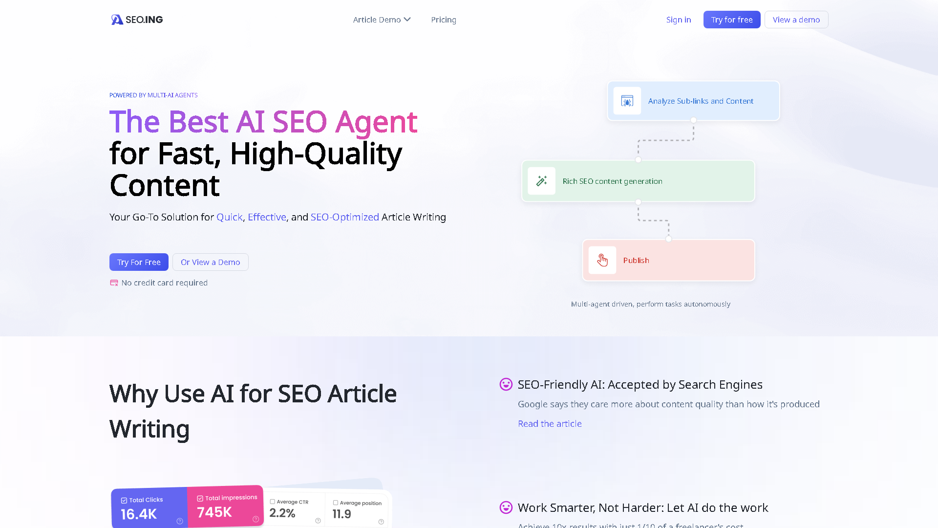 seo.ing Interface Screenshot - Writing & Editing Tool