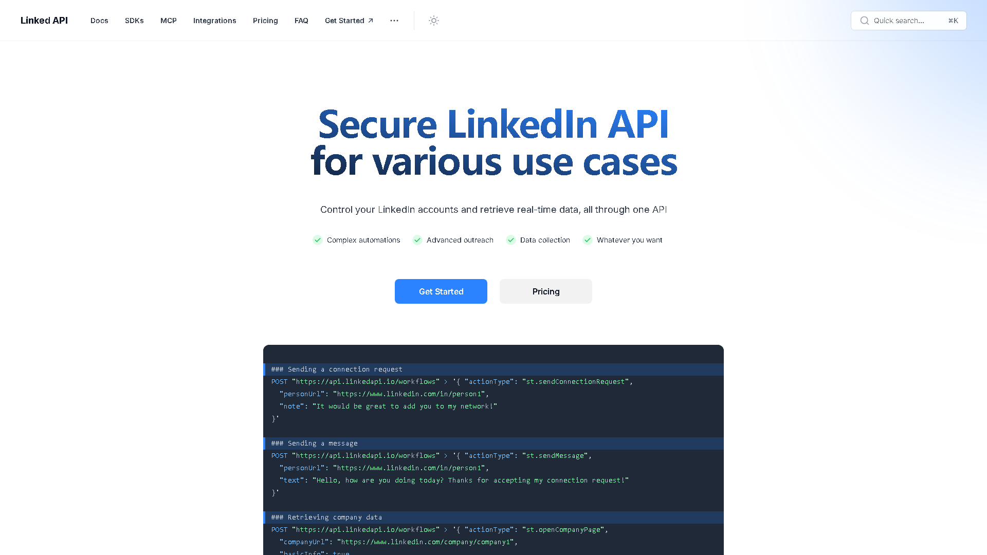 Linked API Interface Screenshot - Marketing & SEO Tool