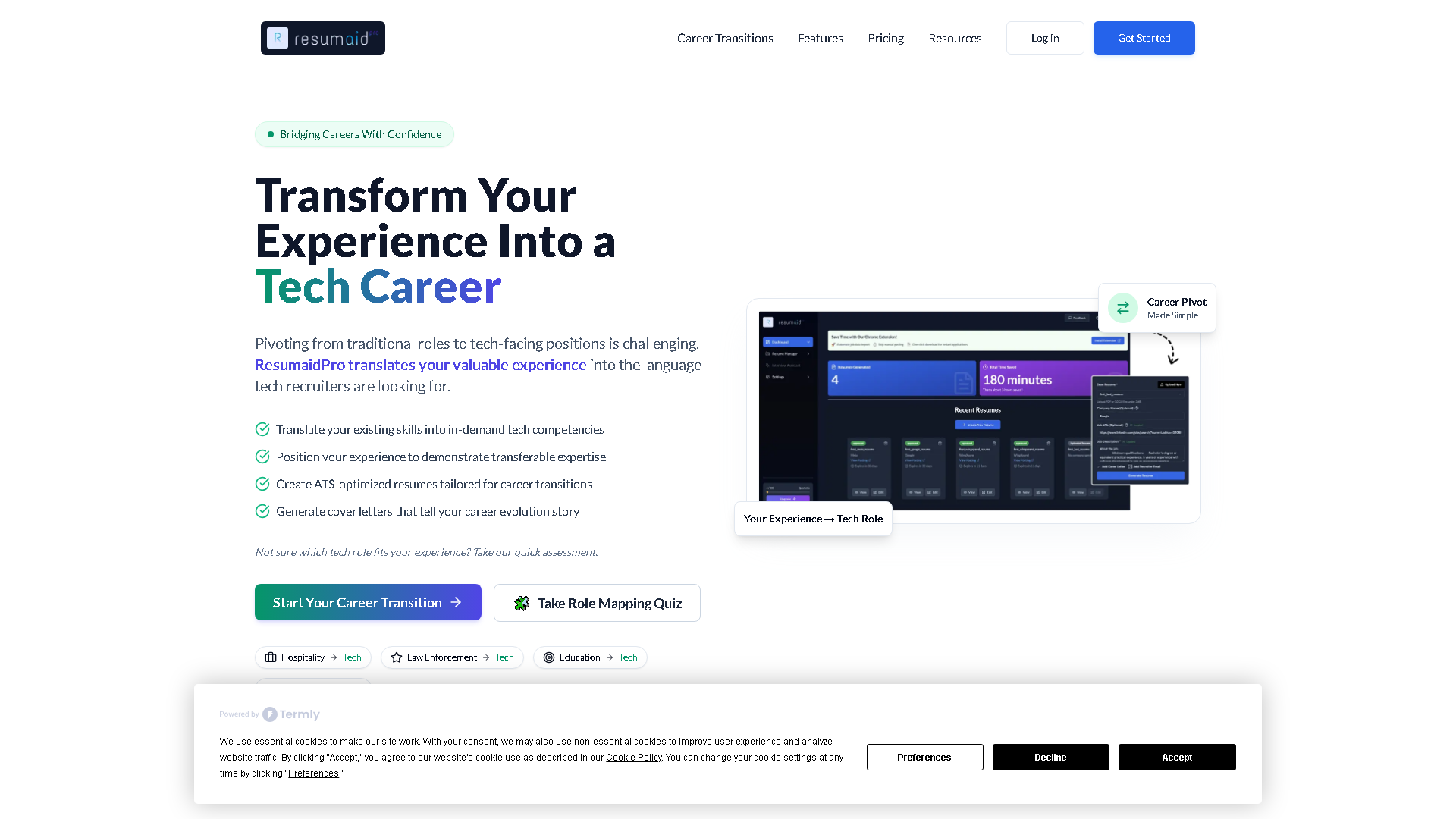 ResumaidPro Interface Screenshot - Writing & Editing Tool