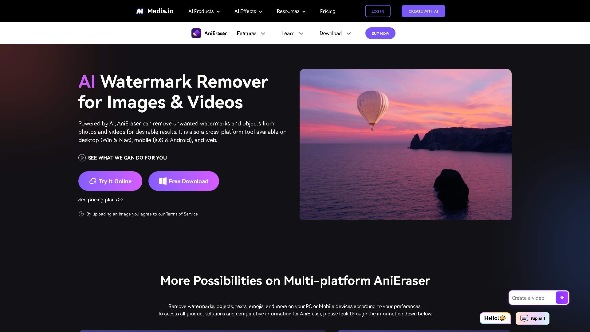 AniEraser Interface Screenshot - Image Generation & Editing Tool