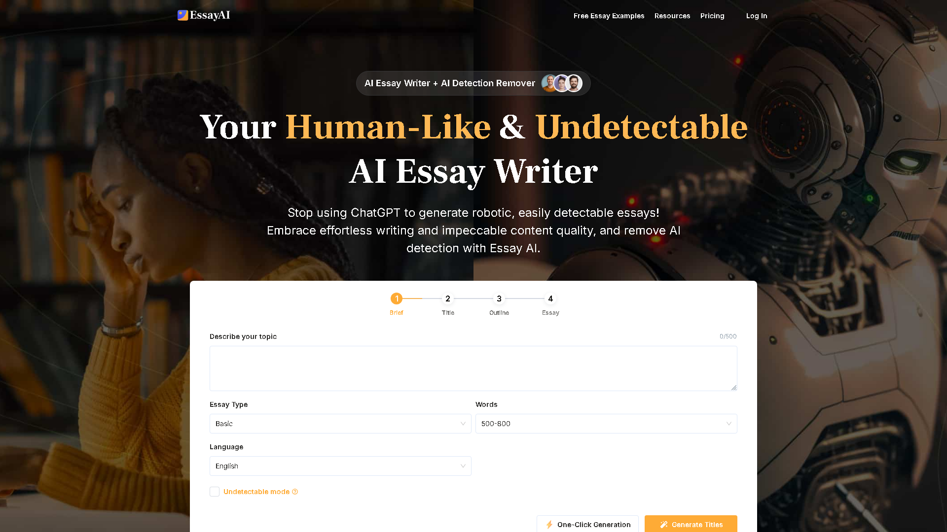 Essay AI Interface Screenshot - Writing & Editing Tool