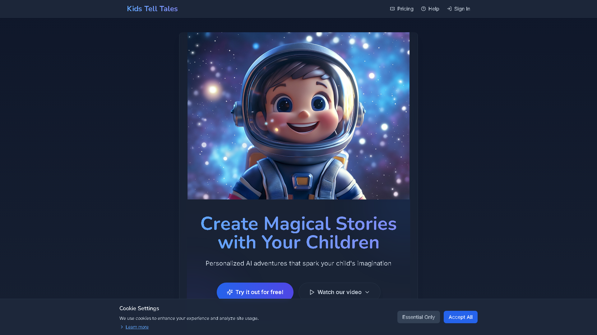 Kids Tell Tales Interface Screenshot - Writing & Editing Tool