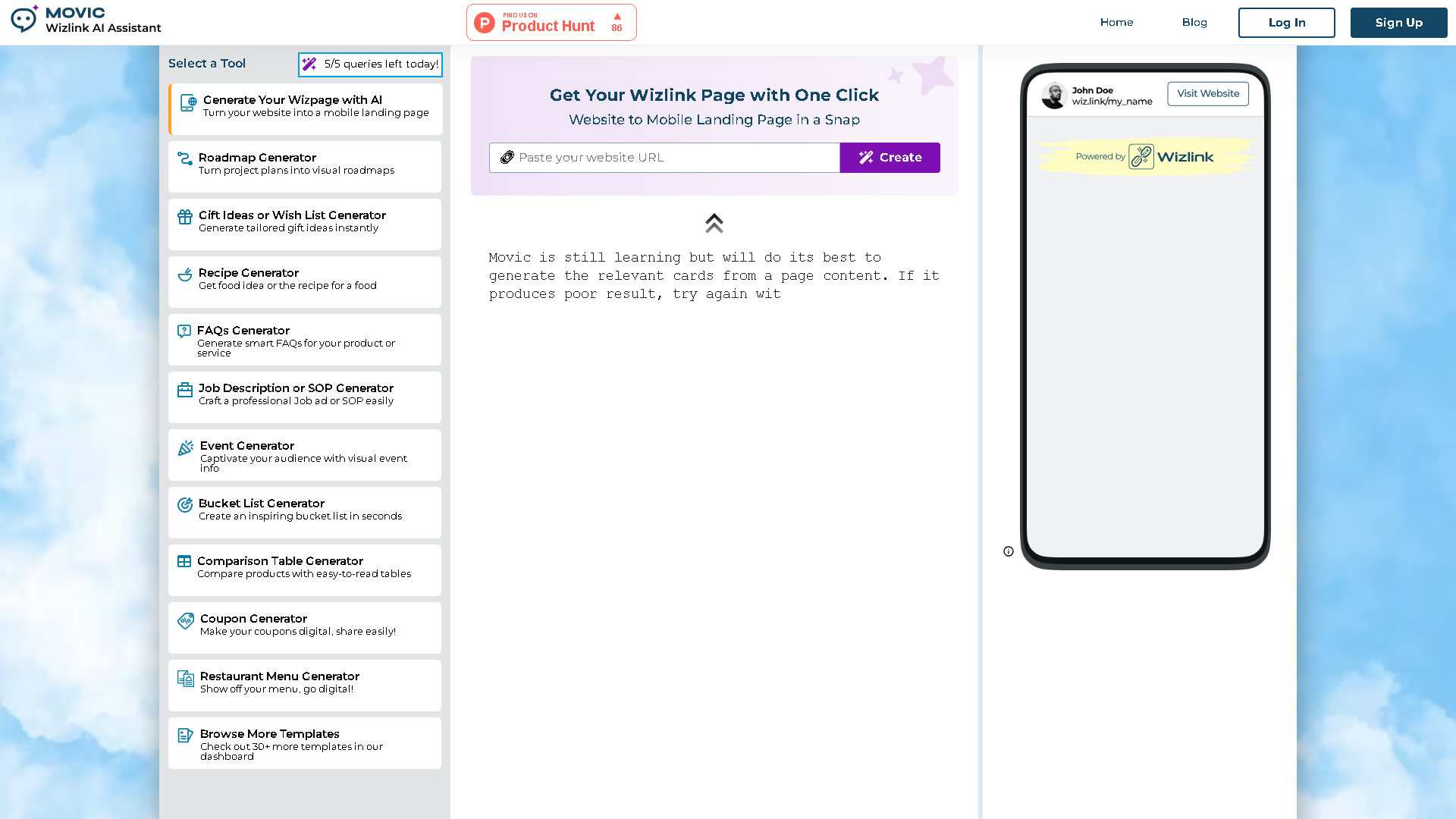 Wizlink Interface Screenshot - Writing & Editing Tool