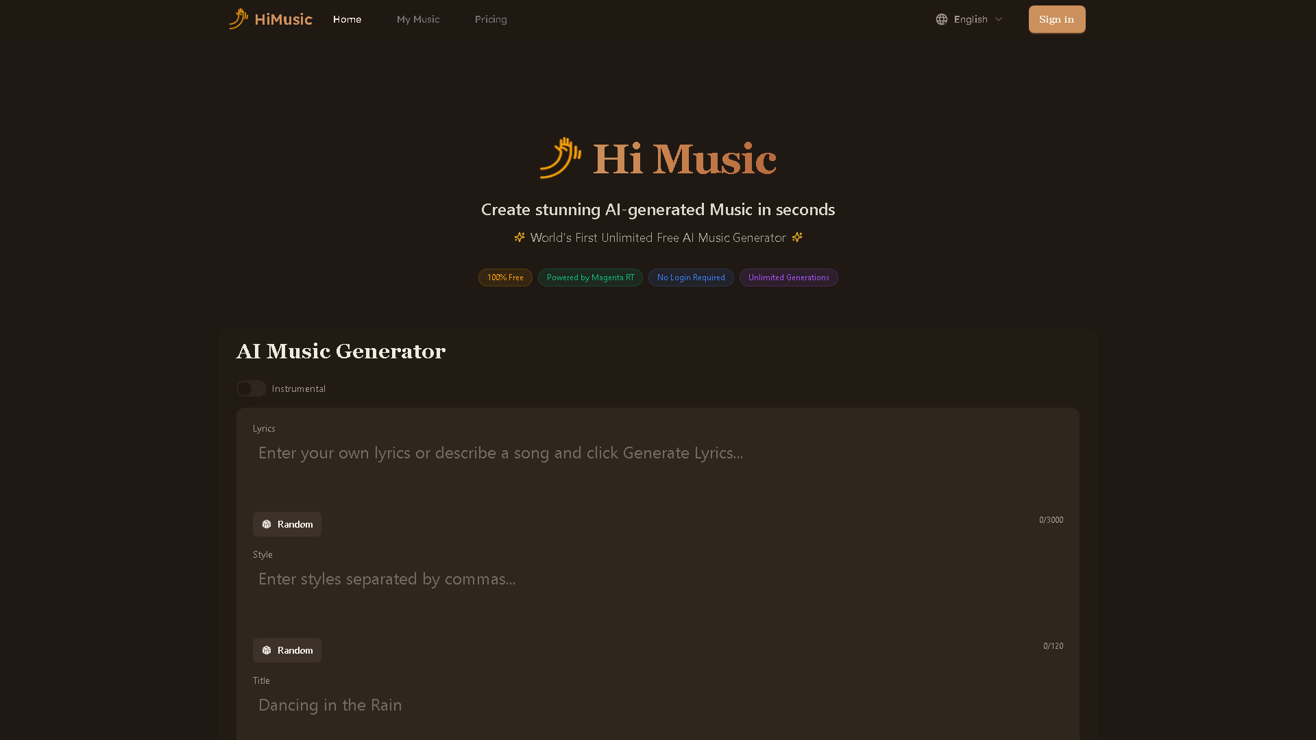 HiMusic Interface Screenshot - Audio & Voice Tool