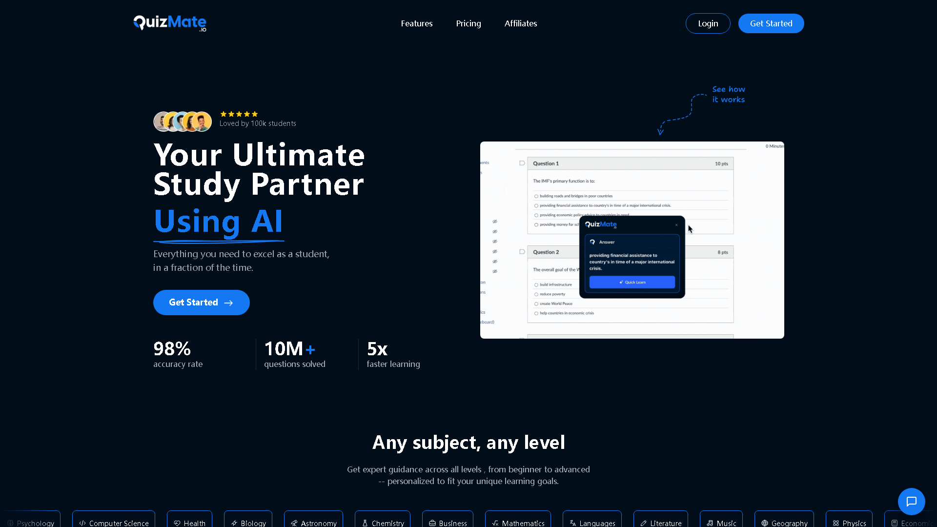 QuizMate Interface Screenshot - Writing & Editing Tool