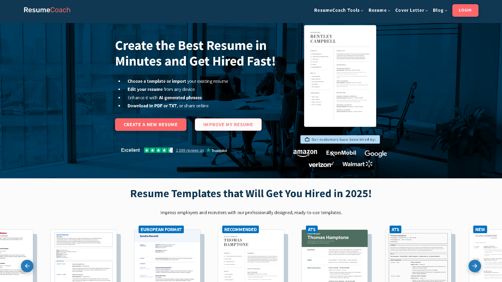 ResumeCoach Interface Screenshot - Writing & Editing Tool