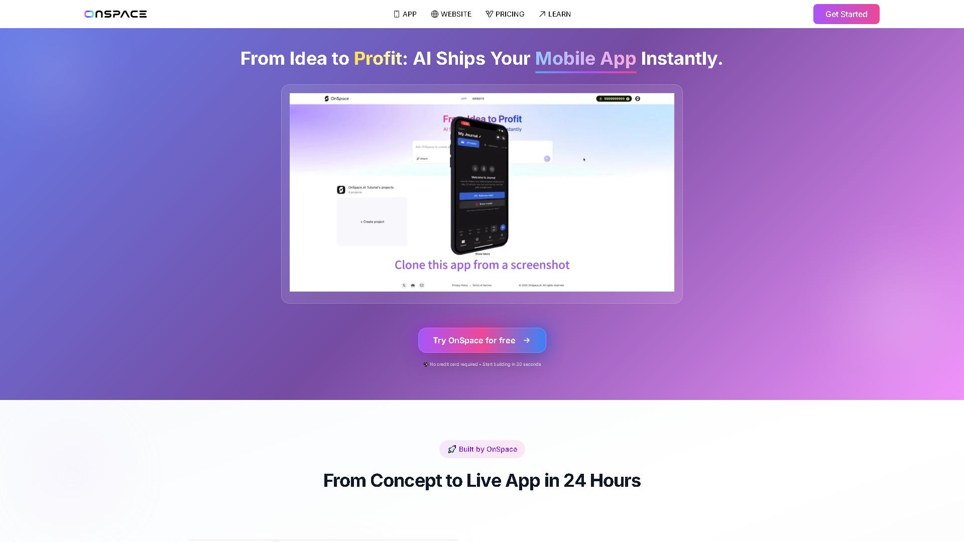 OnSpace.AI: App Builder AI No-code Platform Interface Screenshot - Development & APIs Tool