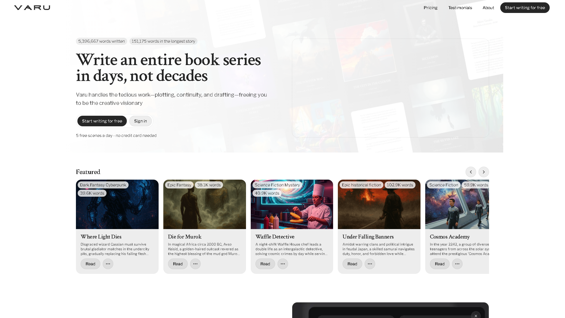 Varu AI Interface Screenshot - Writing & Editing Tool