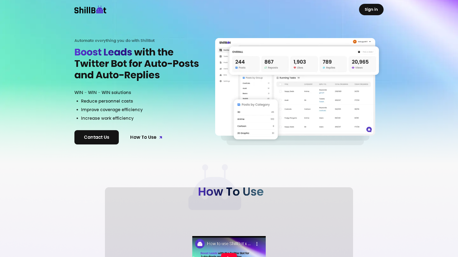 ShillBot Interface Screenshot - Social Media Tool