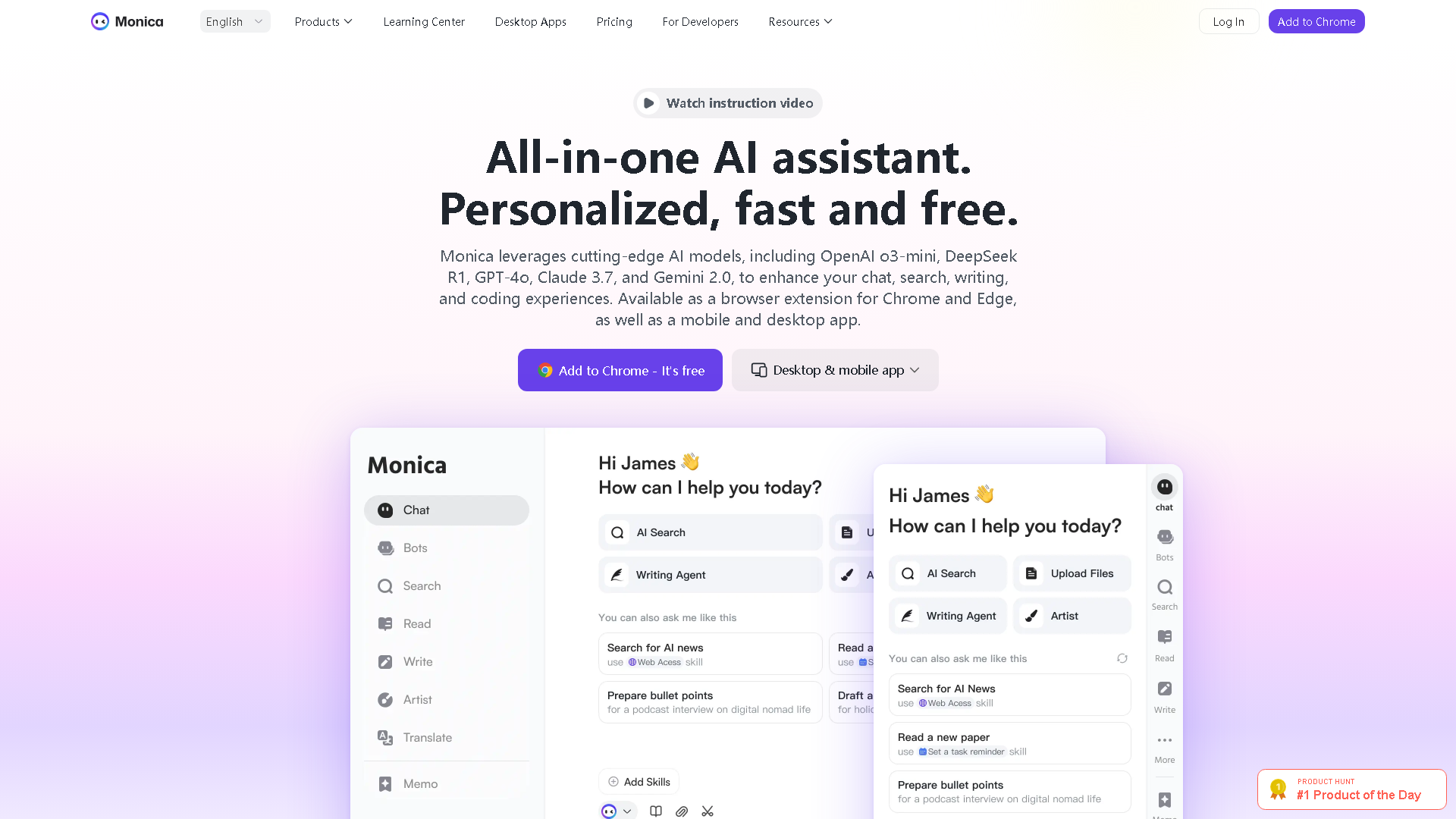 Monica Interface Screenshot - Writing & Editing Tool