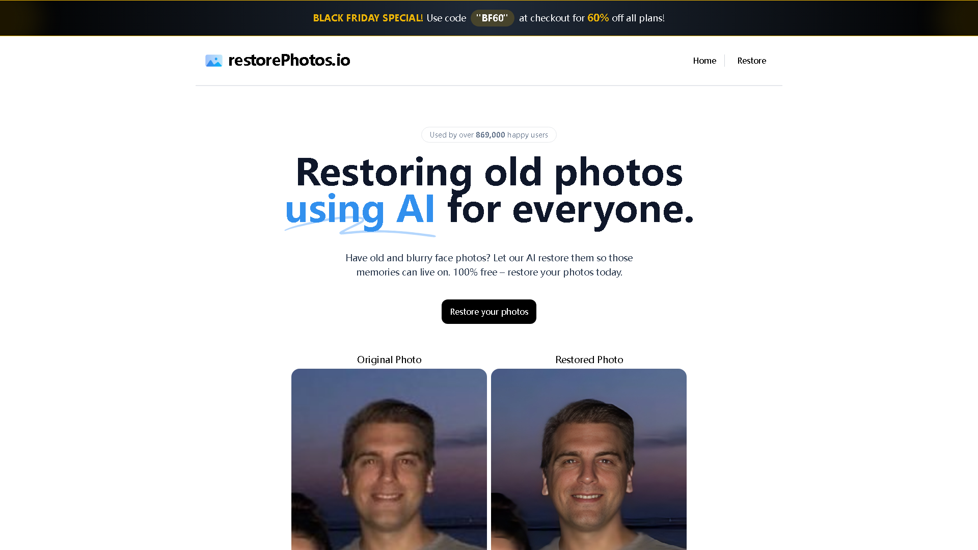restorePhotos.io Interface Screenshot - Image Generation & Editing Tool