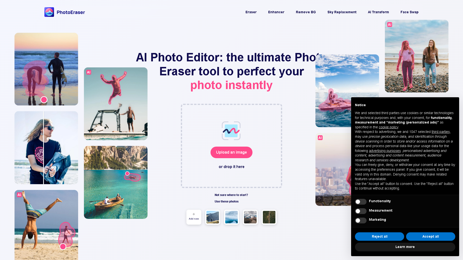 Photoeraser Interface Screenshot - Image Generation & Editing Tool