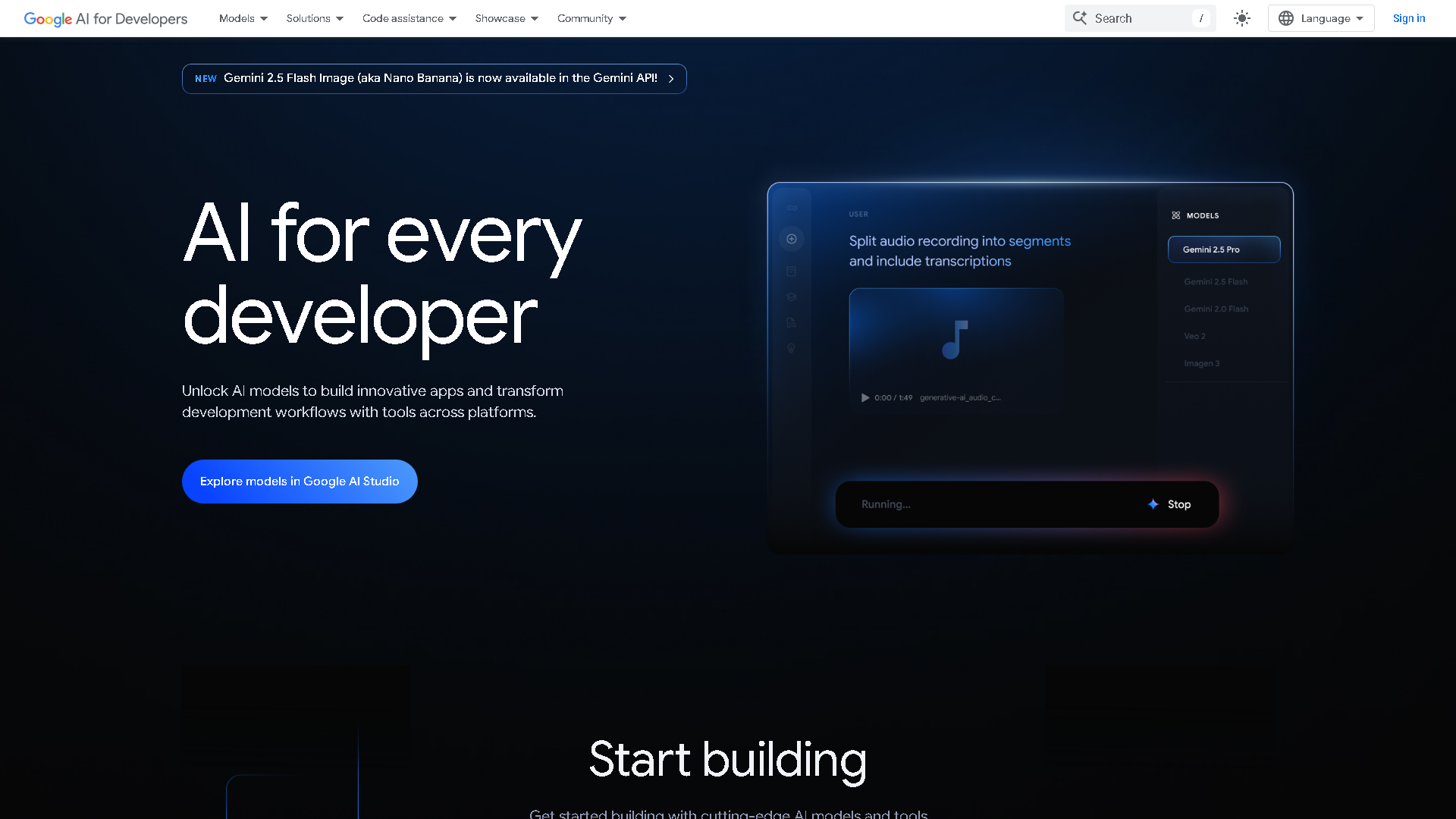 Google AI for Developers Interface Screenshot - Coding & Development Tool