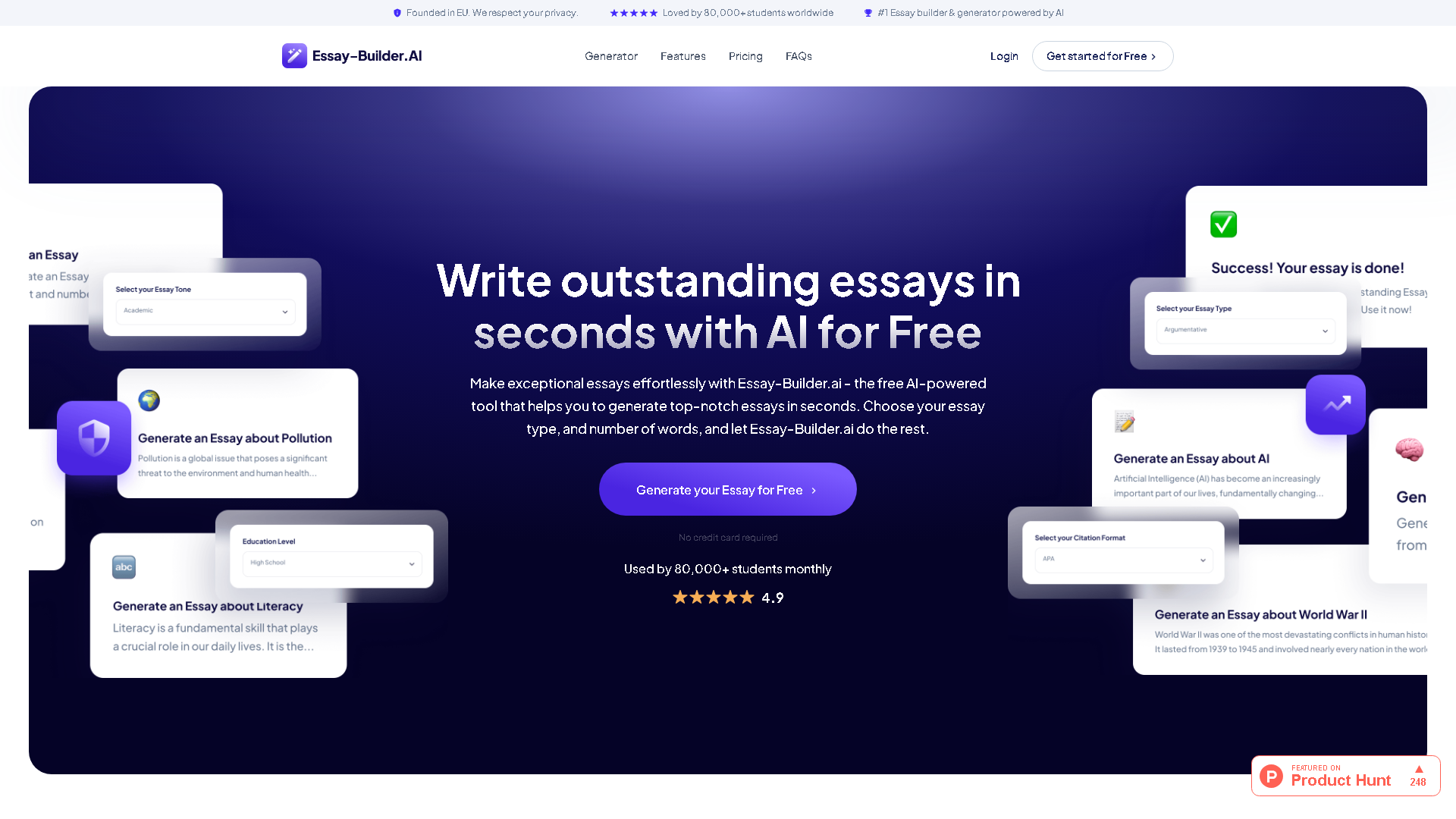 Essay Builder AI Interface Screenshot - Writing & Editing Tool