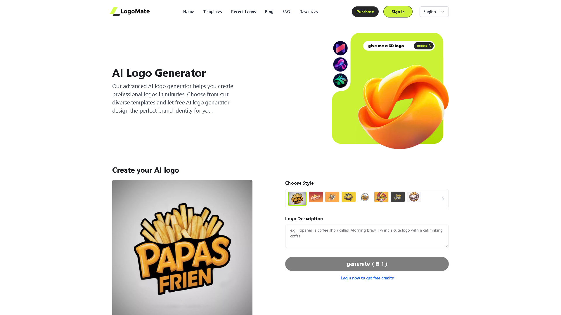 AI Logo Generator Interface Screenshot - Image Generation & Editing Tool