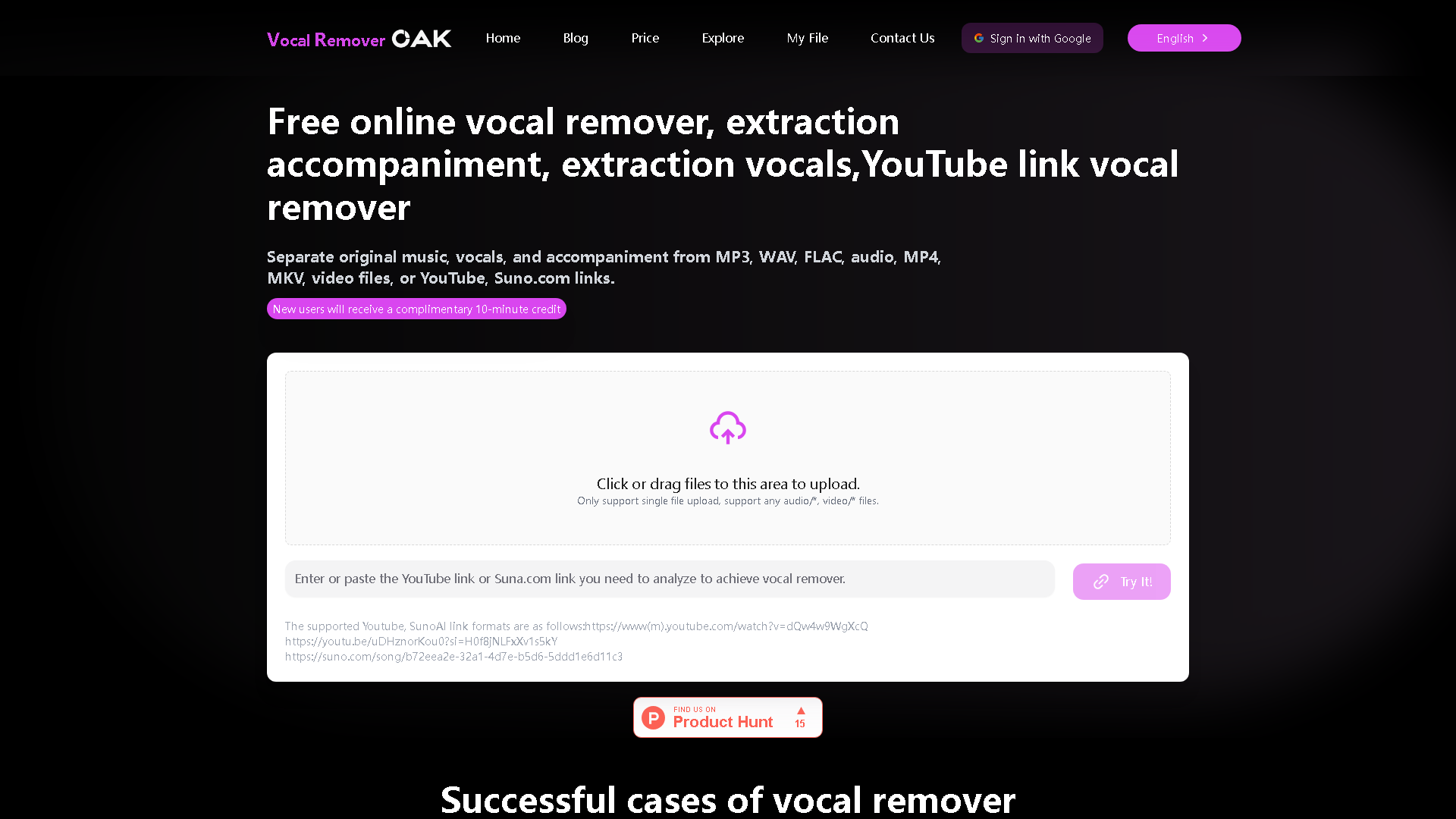 Vocal Remover Oak Interface Screenshot - Music & Audio Tool