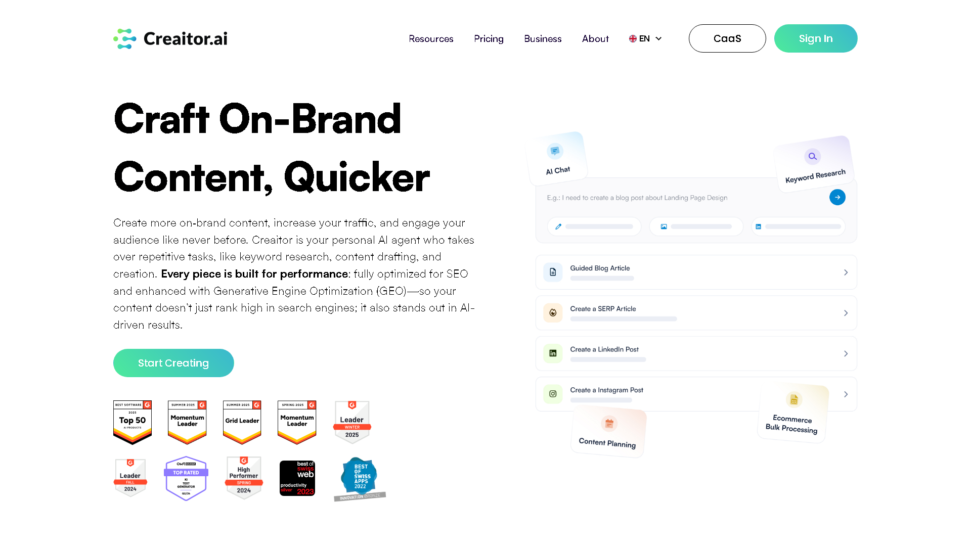 Creaitor Interface Screenshot - Writing & Editing Tool