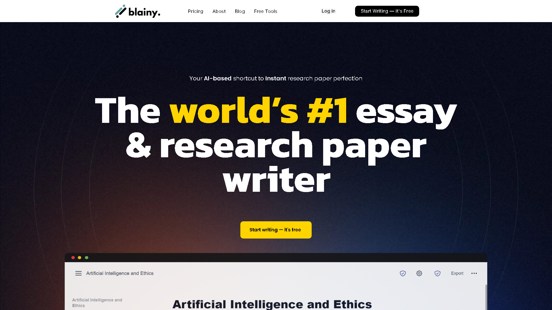 Blainy Interface Screenshot - Writing & Editing Tool
