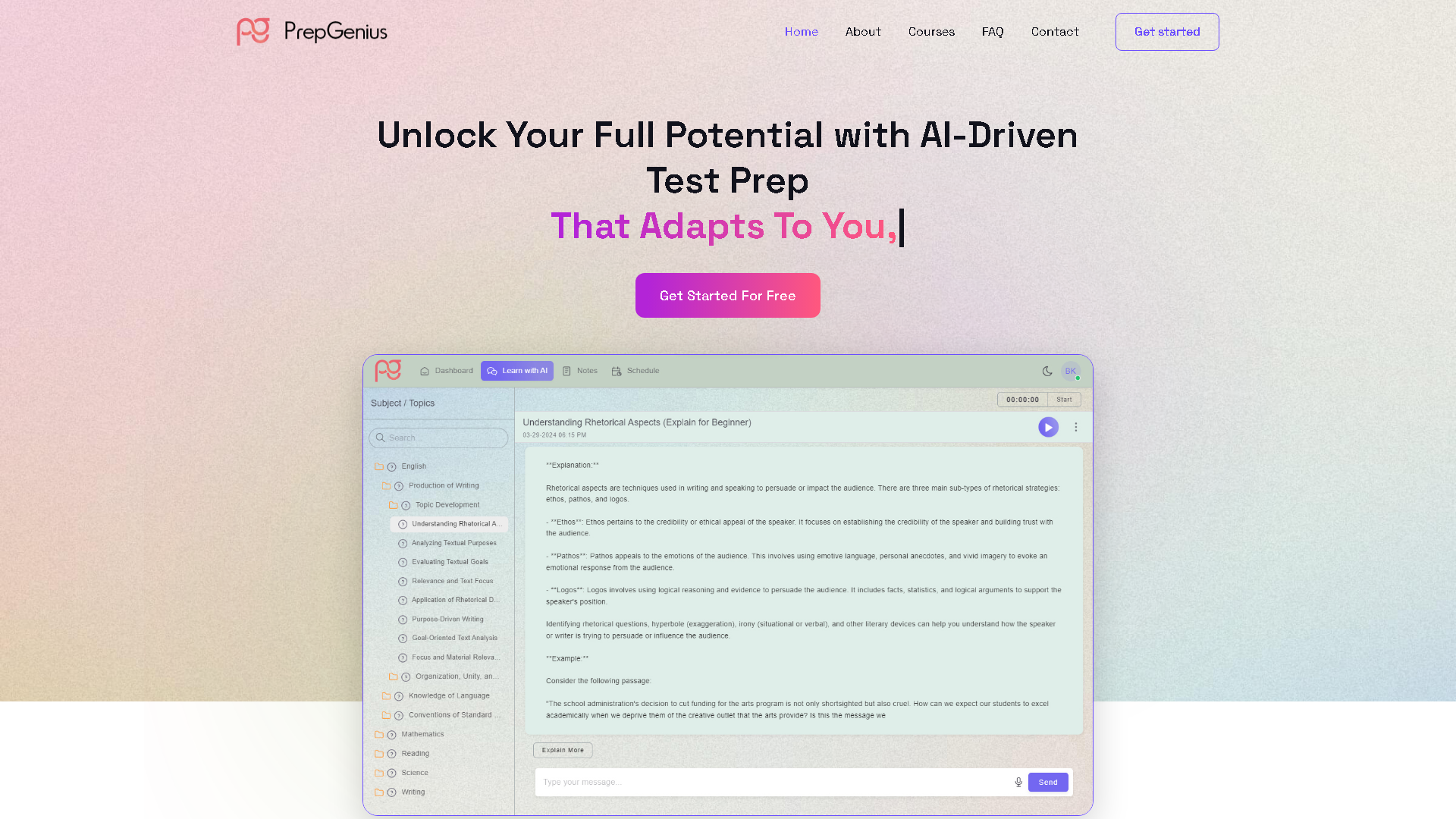 PrepGenius Interface Screenshot - Education & Translation Tool