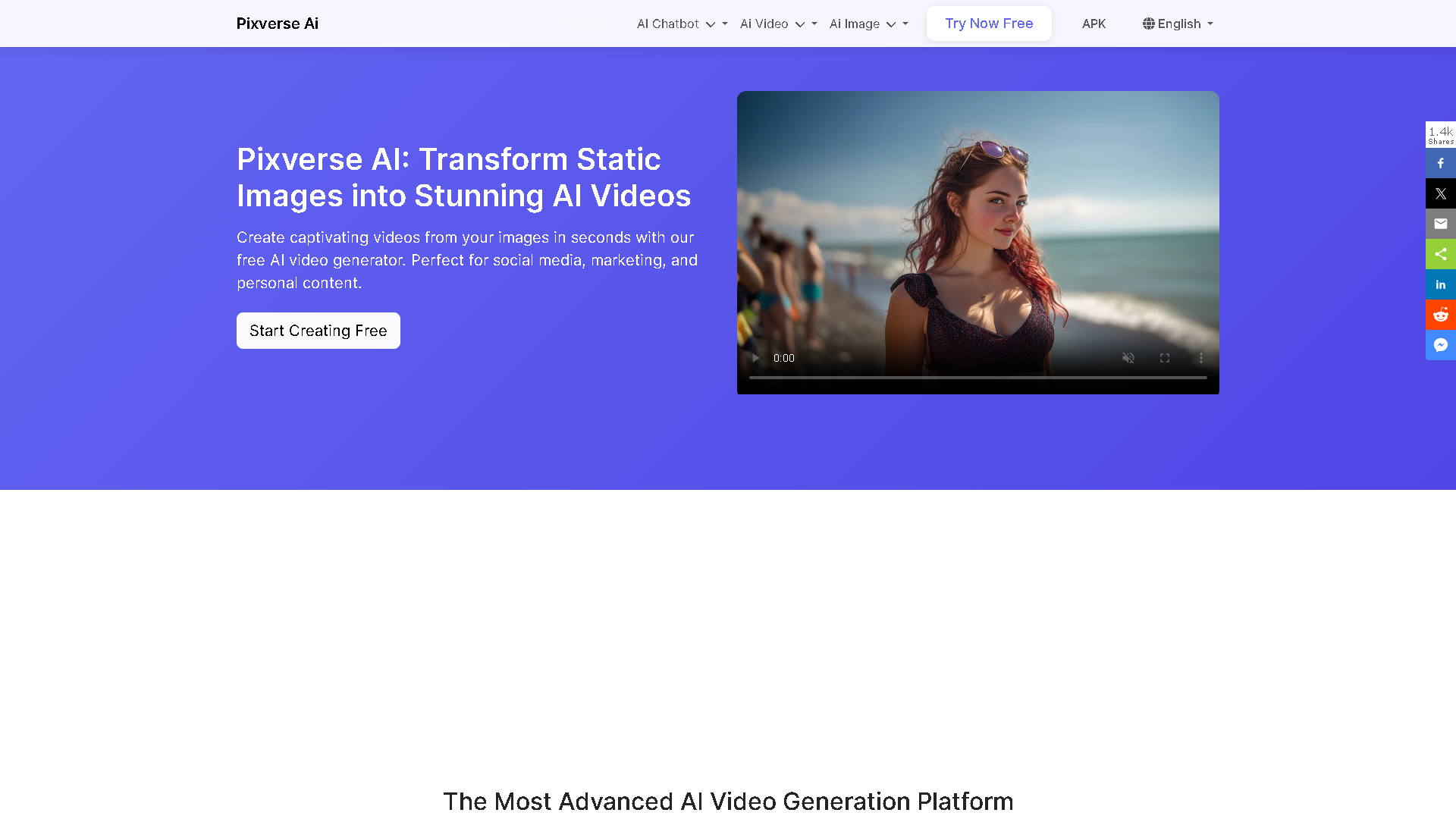 Pixverse AI Interface Screenshot - Video & Animation Tool