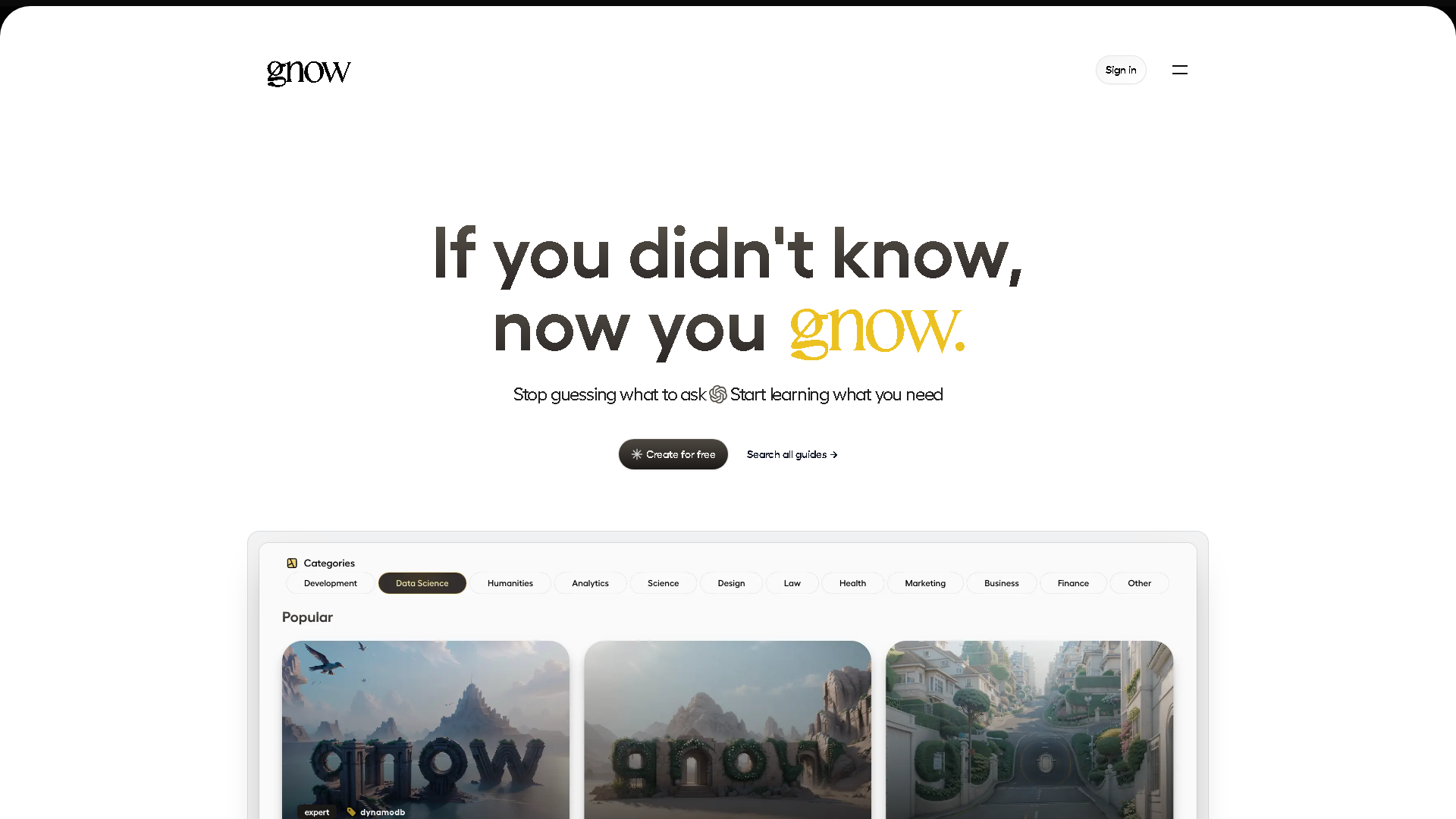 Gnow Interface Screenshot - Education & Learning Tool
