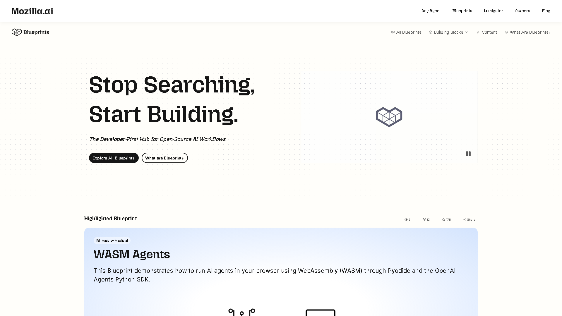 Mozilla.ai’s Blueprint Hub Interface Screenshot - AI Models & Infrastructure Tool