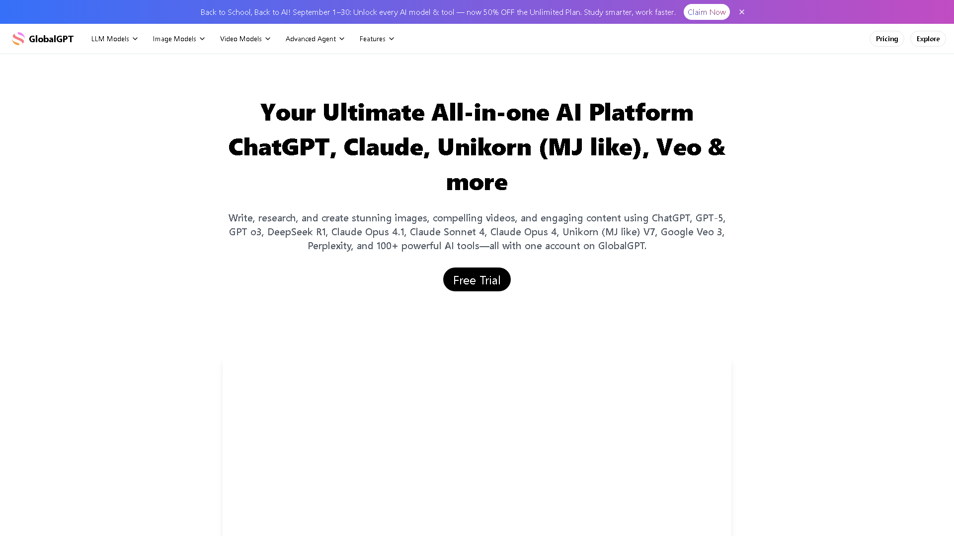 GlobalGPT Interface Screenshot - Writing & Content Tool