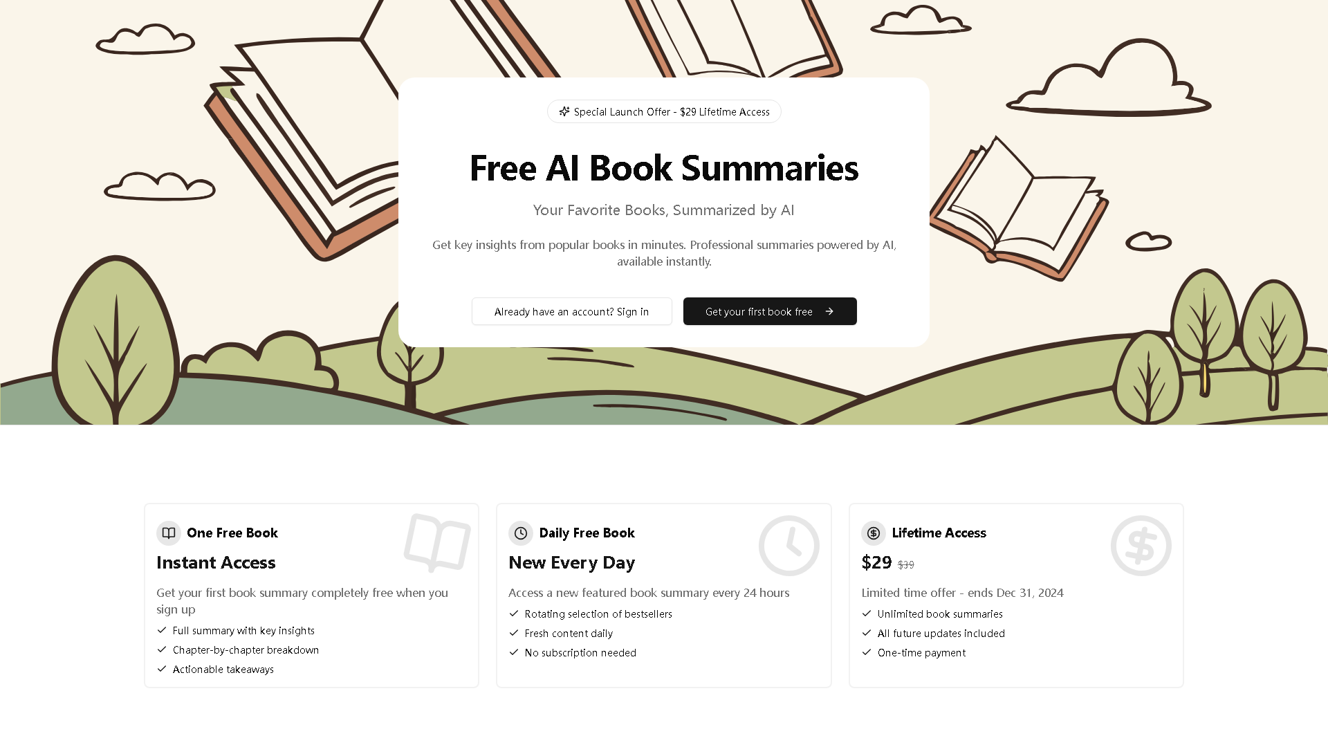 Free AI Book Summaries Interface Screenshot - Education & Learning Tool